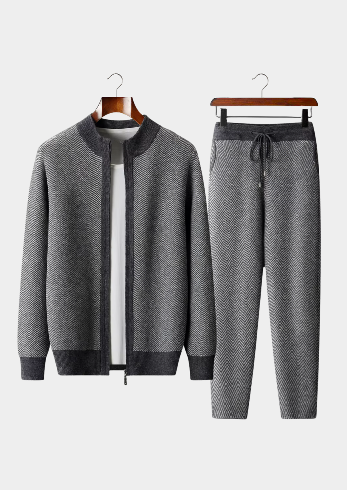 Survêtement en Laine Mérinos Gris Chevrons