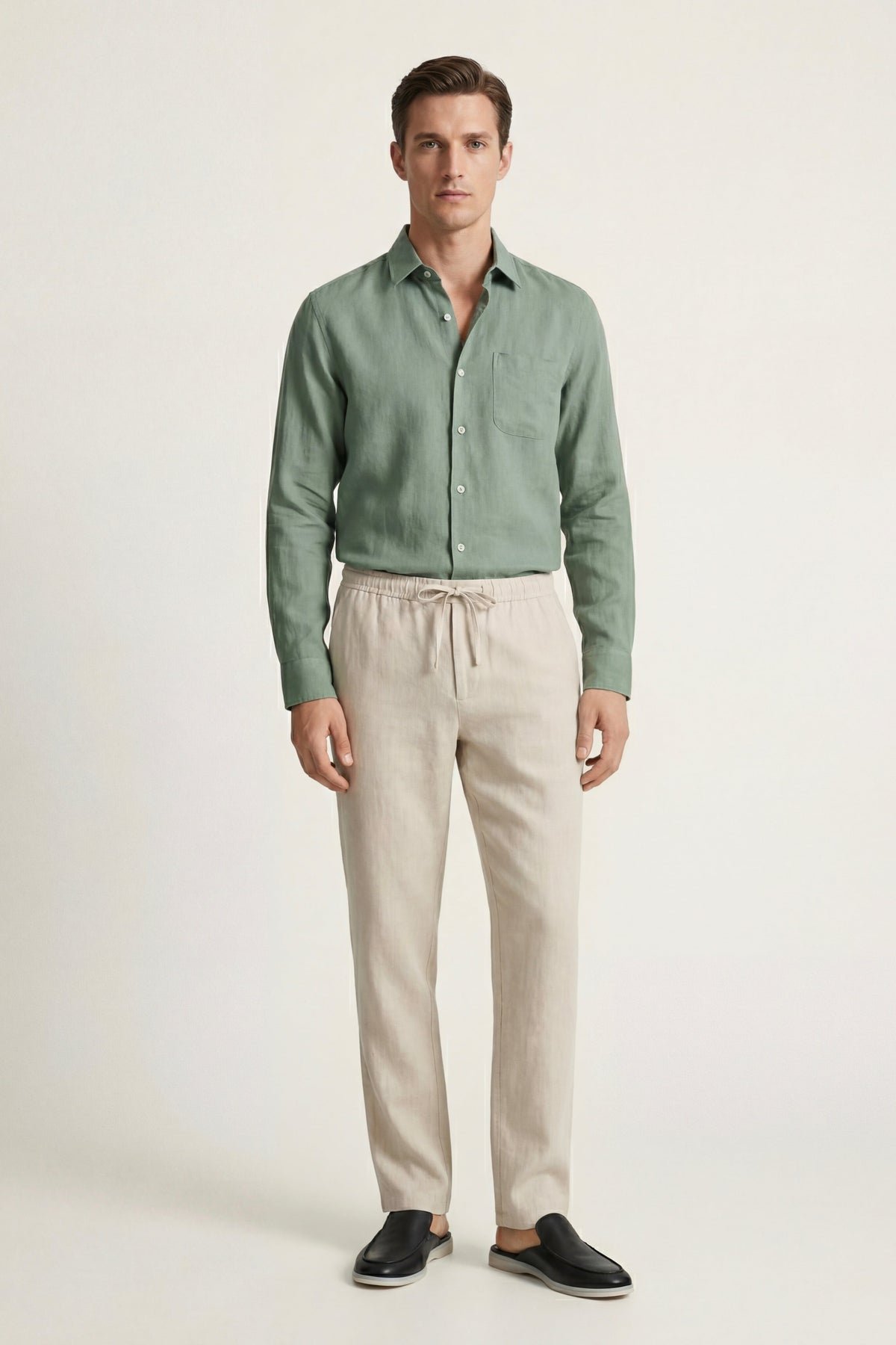 Ensemble Lin Pisa Manches Longues Vert/Beige