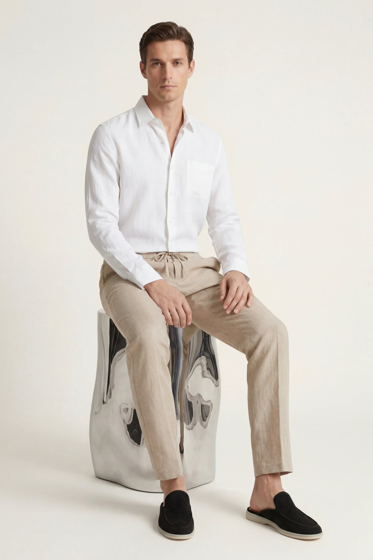Ensemble Lin Pisa Manches Longues Blanc/Beige