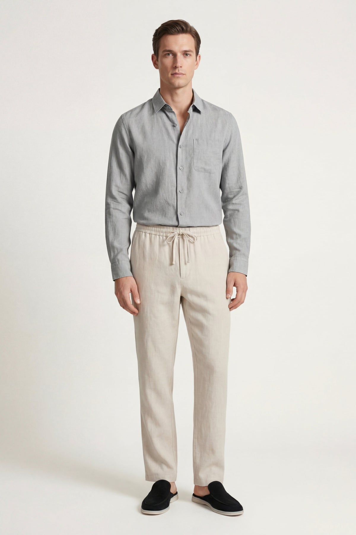 Ensemble Lin Pisa Manches Longues Gris/Beige