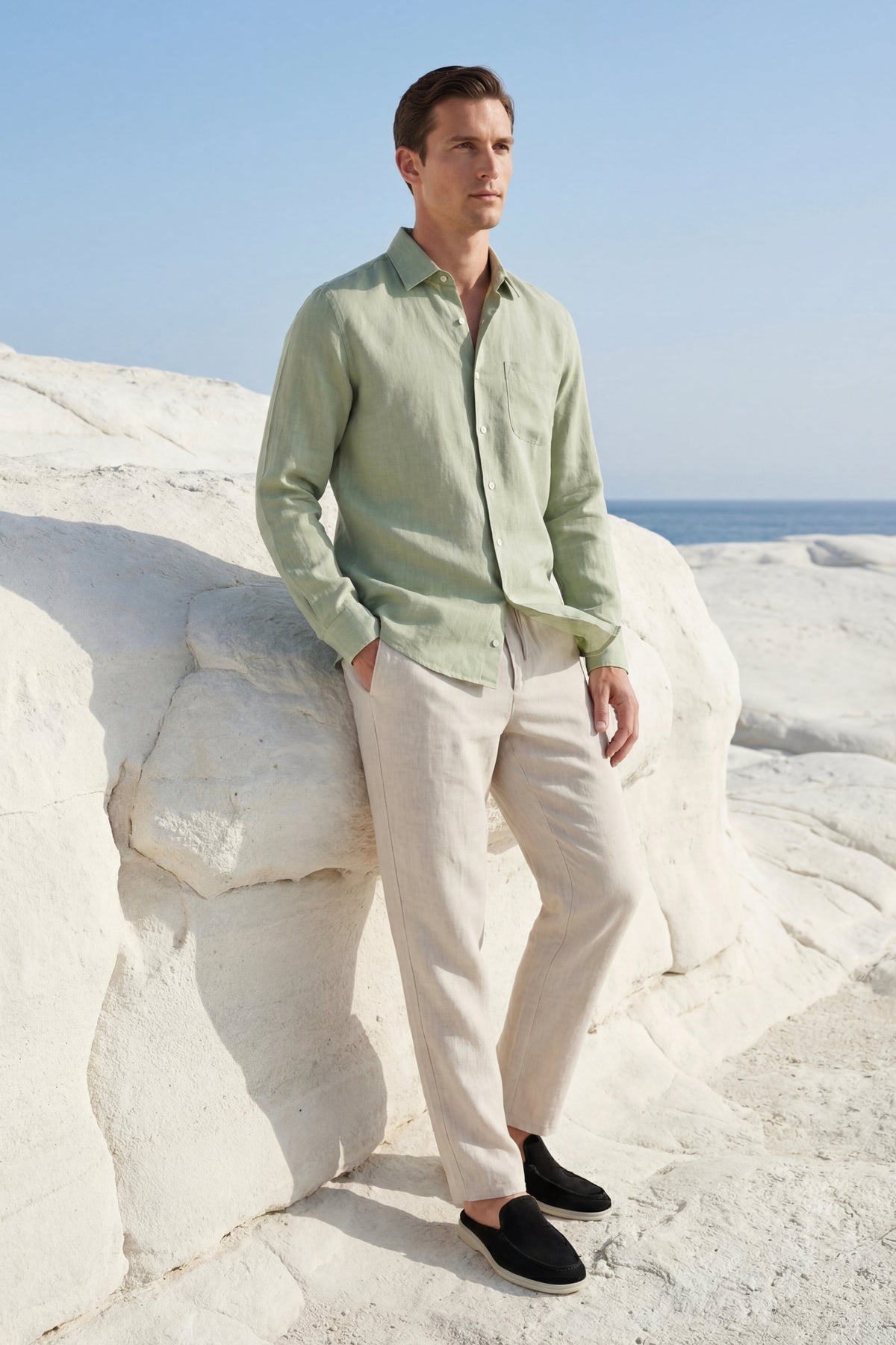 Ensemble Lin Pisa Manches Longues Vert Menthe/Beige