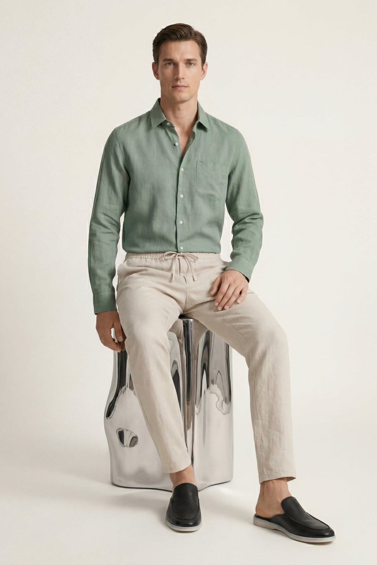 Ensemble Lin Pisa Manches Longues Vert/Beige