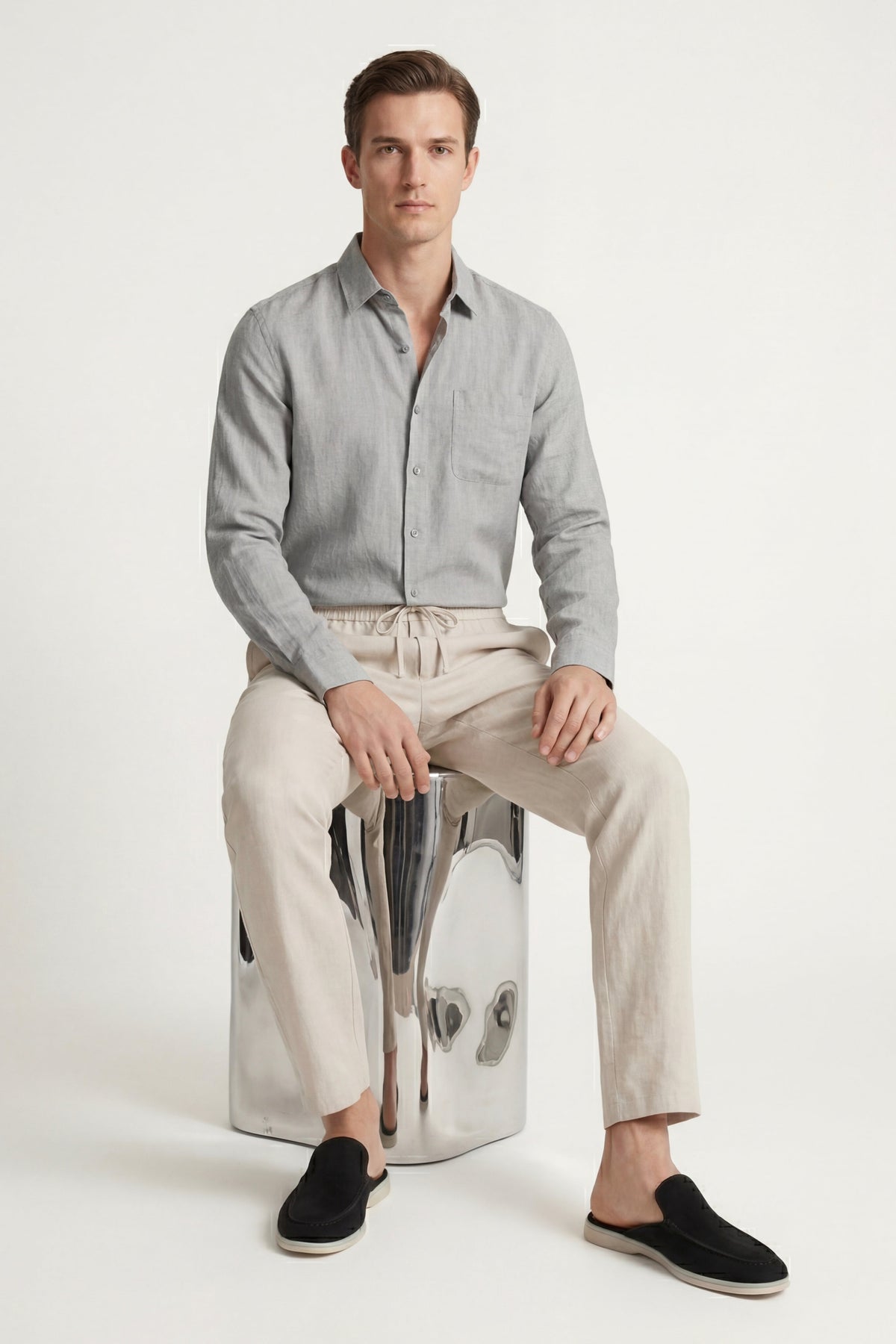 Ensemble Lin Pisa Manches Longues Gris/Beige