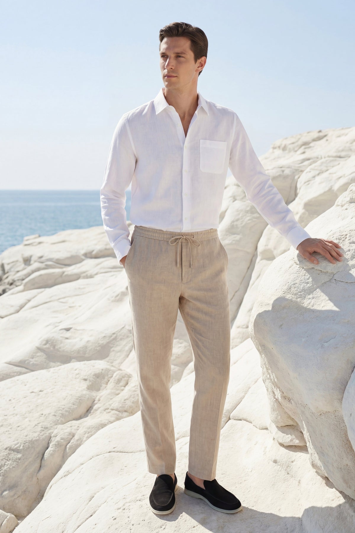 Ensemble Lin Pisa Manches Longues Blanc/Beige