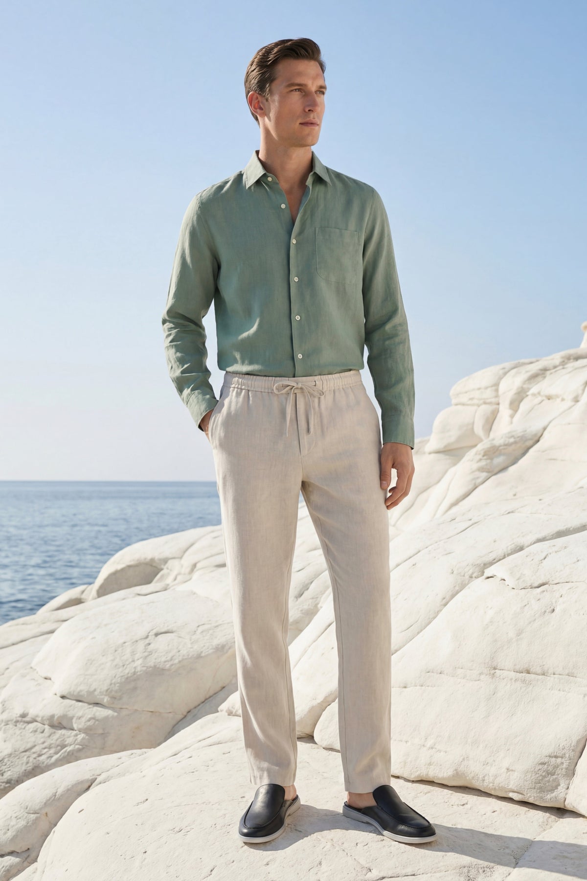 Ensemble Lin Pisa Manches Longues Vert/Beige