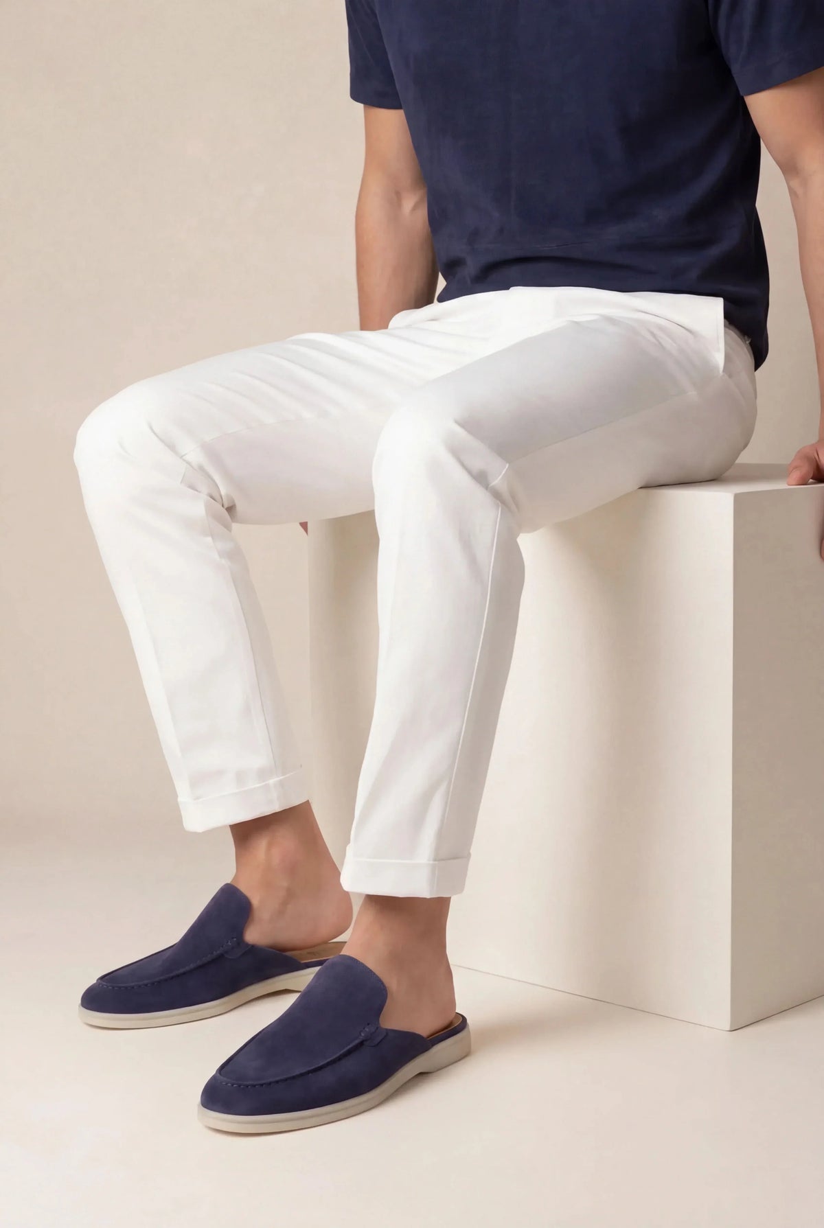 Mule en Daim Bleu marine
