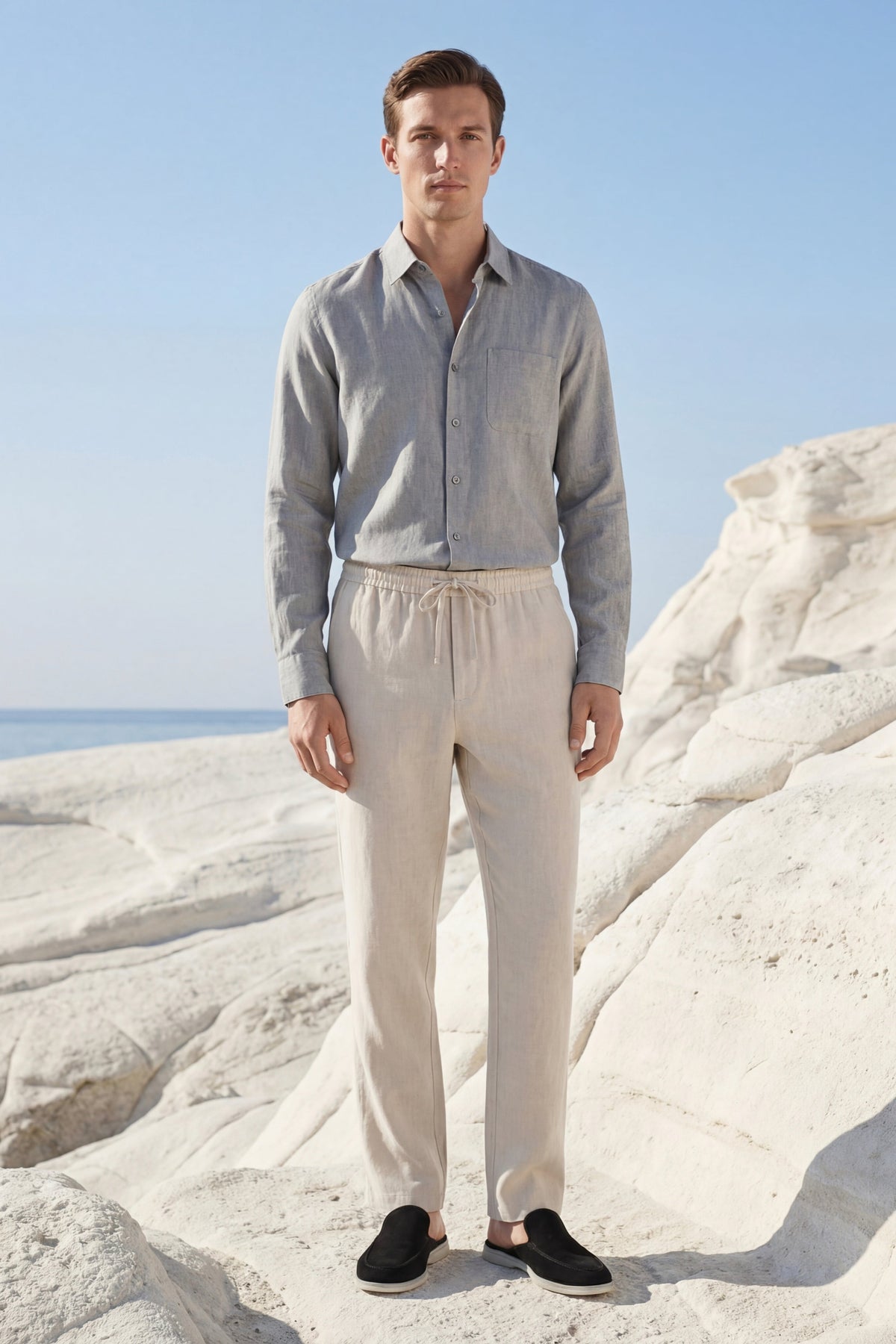 Ensemble Lin Pisa Manches Longues Gris/Beige